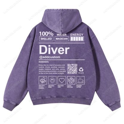 Diver QR Code Custom Unisex Fit Vintage Washed Hoodie