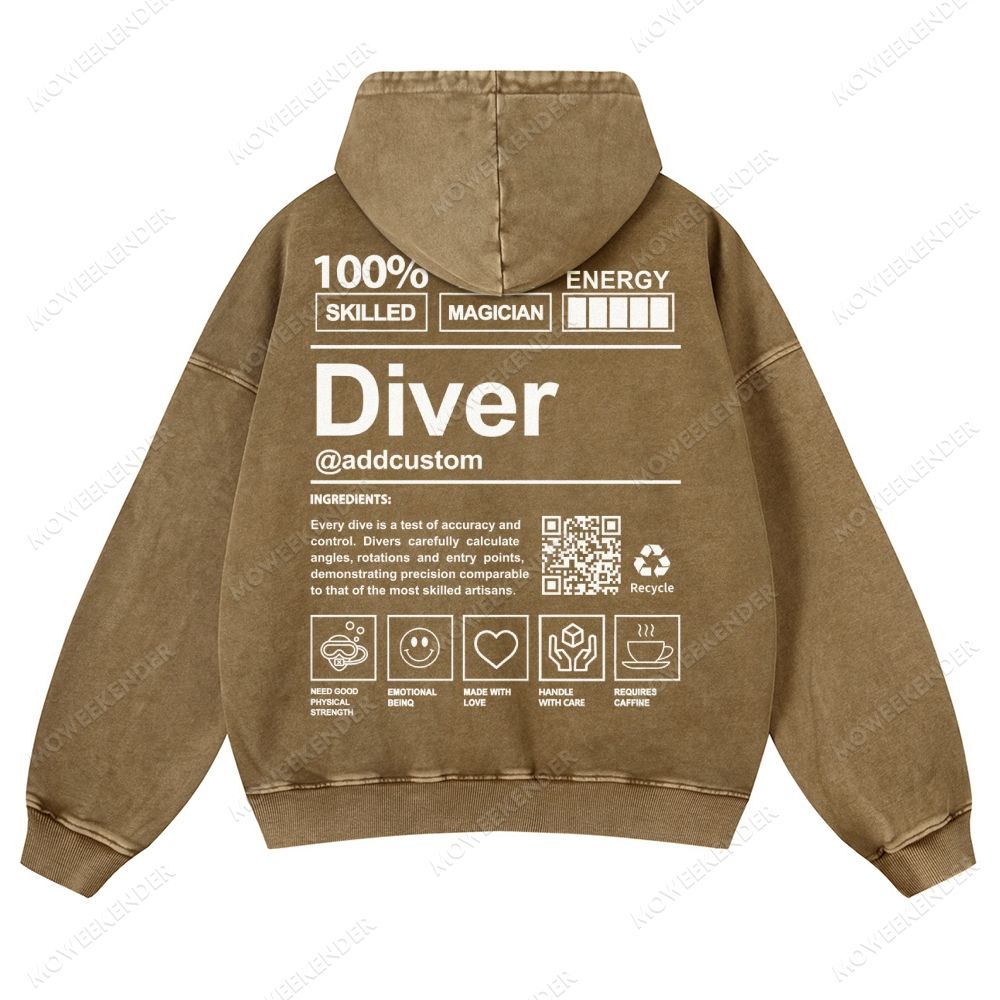 Diver QR Code Custom Unisex Fit Vintage Washed Hoodie