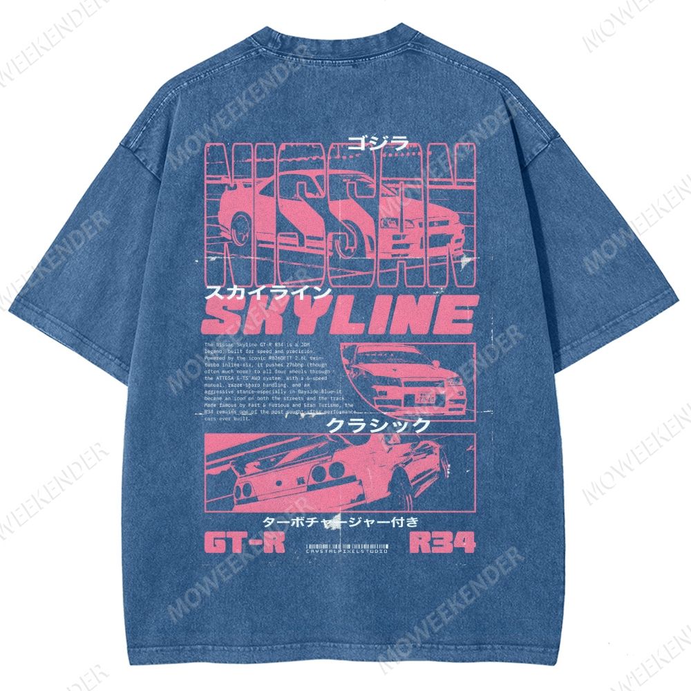 GT-R R34 Racing Cars Unisex Fit Washed T-Shirt