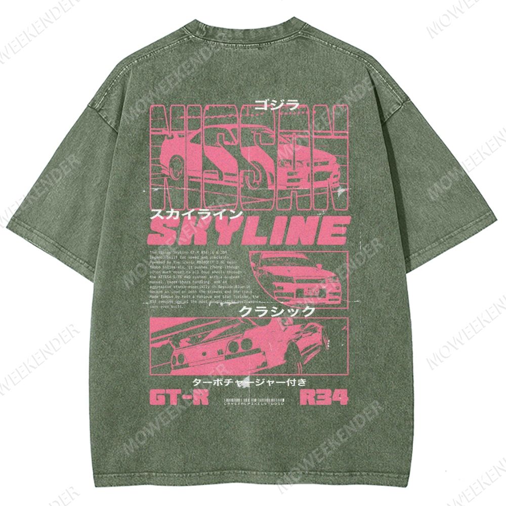 GT-R R34 Racing Cars Unisex Fit Washed T-Shirt
