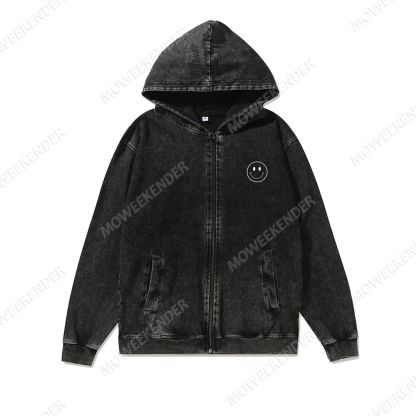 Personalized Customization Unisex Washed Cotton Zipper Hooded Sweatshirt