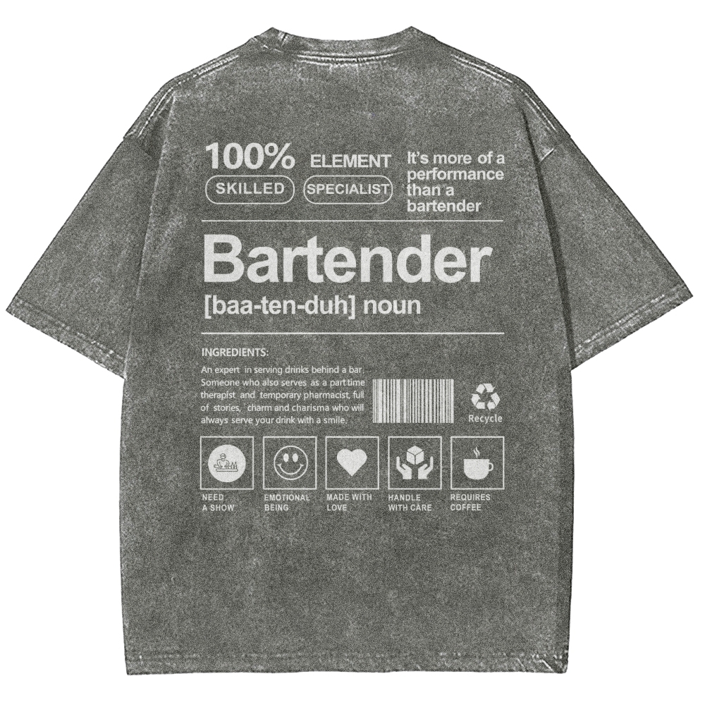 Bartender Printed Washed Vintage Short Sleeves T-Shirt-moweekender