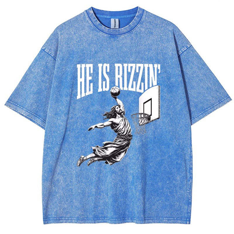 He Is Rizzin' Risen Vintage Snowflake Washed T-Shirt-moweekender