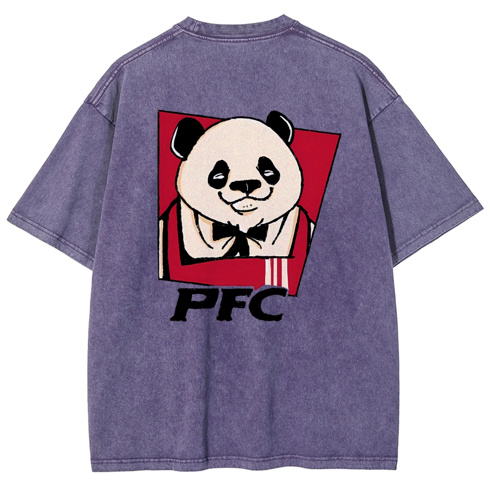 PFC Panda Printed Washed Vintage Short Sleeves T-Shirt-moweekender