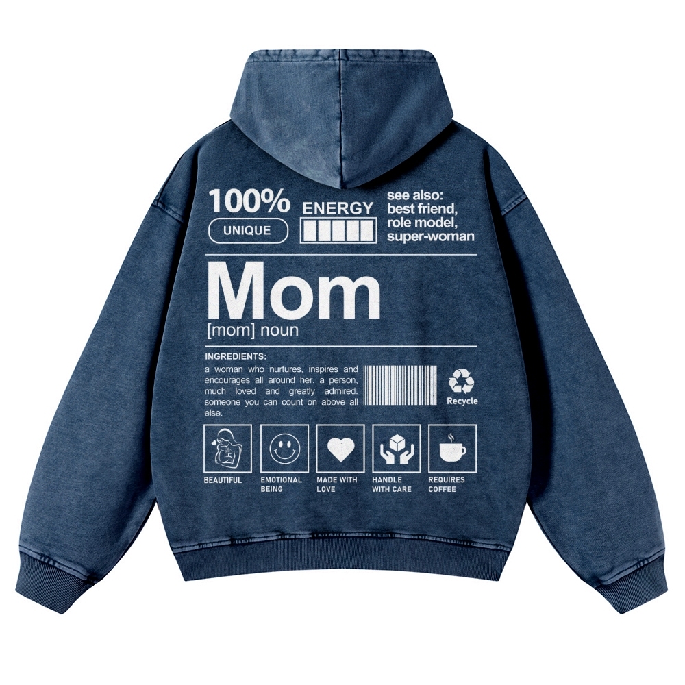 Mom Printed Vintage Washed Hoodie-moweekender