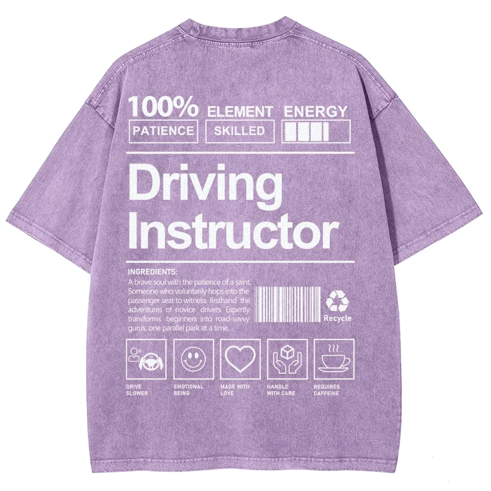 Driving Instructor Pattern Washed Vintage Short Sleeves T-Shirt-moweekender