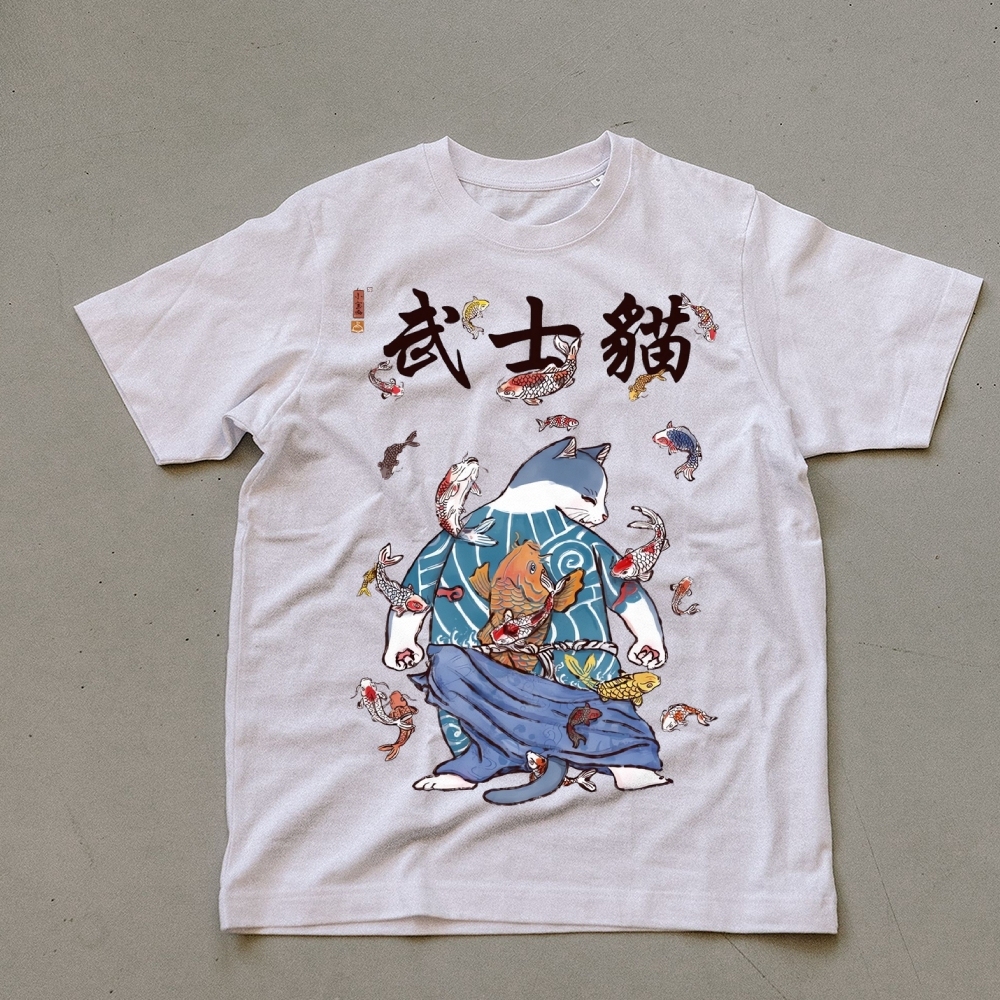 Fish Rain Tattooed Cat Unisex Prints T-Shirt-moweekender