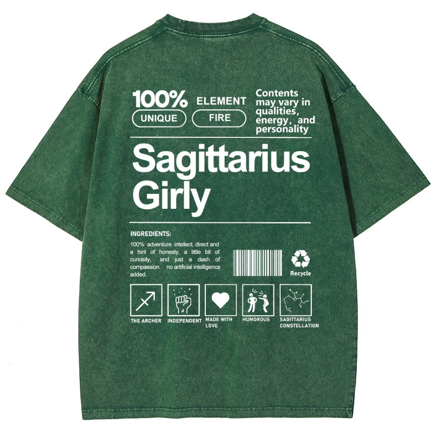 Sagittarius Girly Unisex Fit Washed Oversized T-Shirt-moweekender