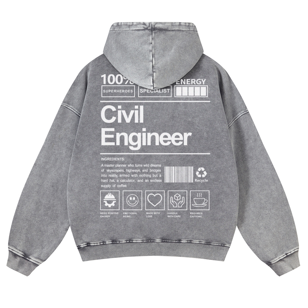 Civil Engineer Pattern Vintage Washed Hoodie-moweekender