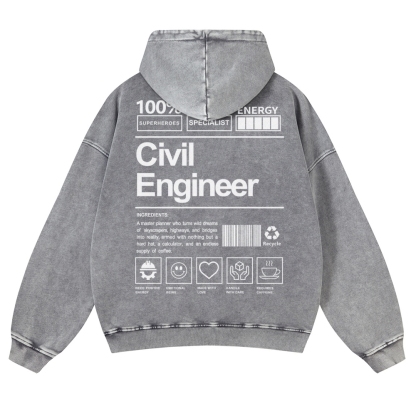 Civil Engineer Pattern Vintage Washed Hoodie-moweekender