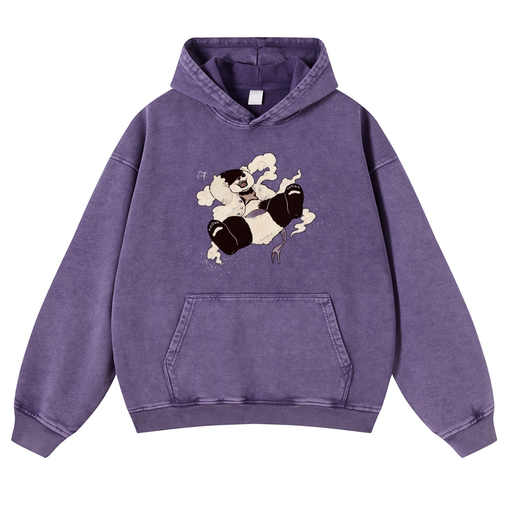 Casual Panda Pattern Vintage Washed Hoodie-moweekender