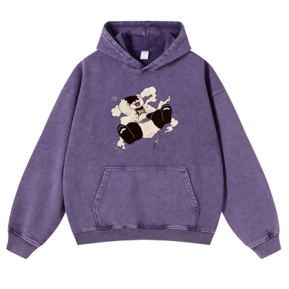 Casual Panda Pattern Vintage Washed Hoodie-moweekender