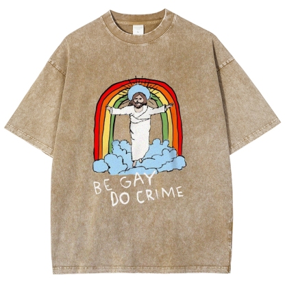 Be Gay Do Crime Vintage Snowflake Washed T-Shirt-moweekender