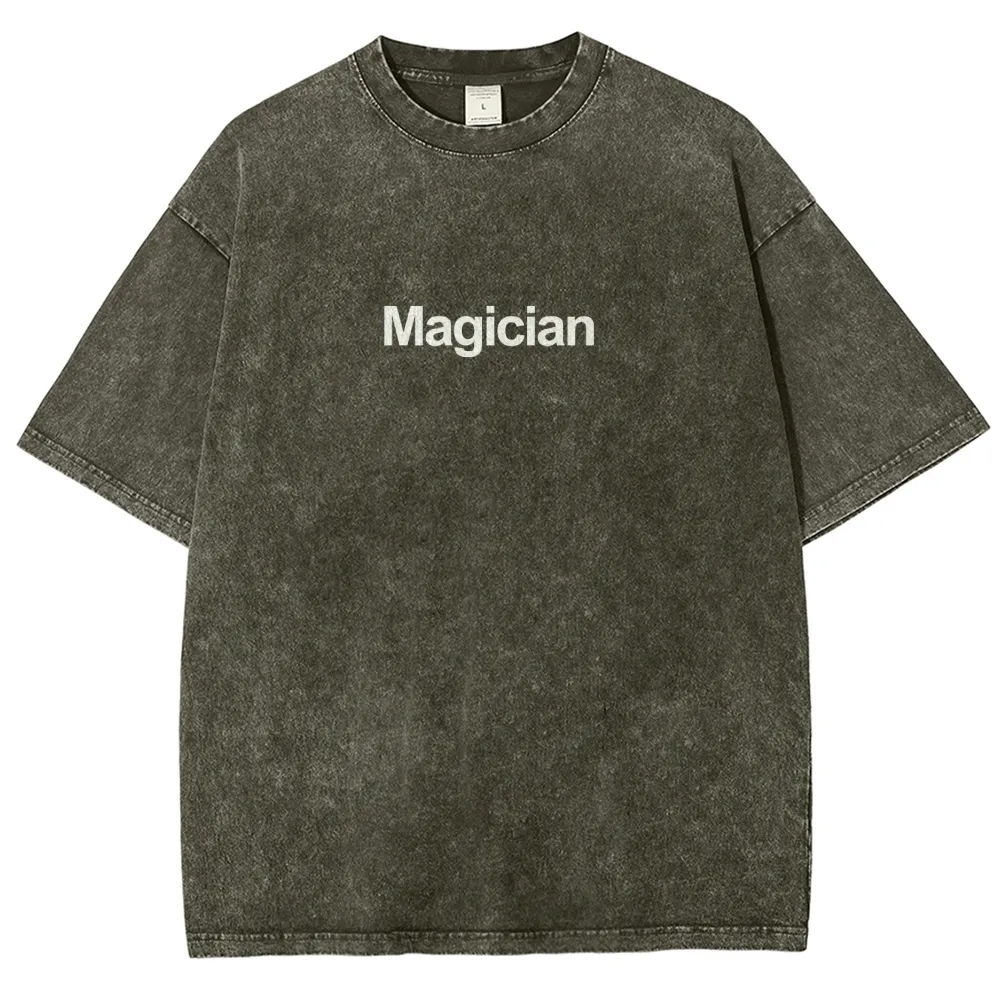 Magician Pattern Washed Vintage Short Sleeves T-Shirt-moweekender