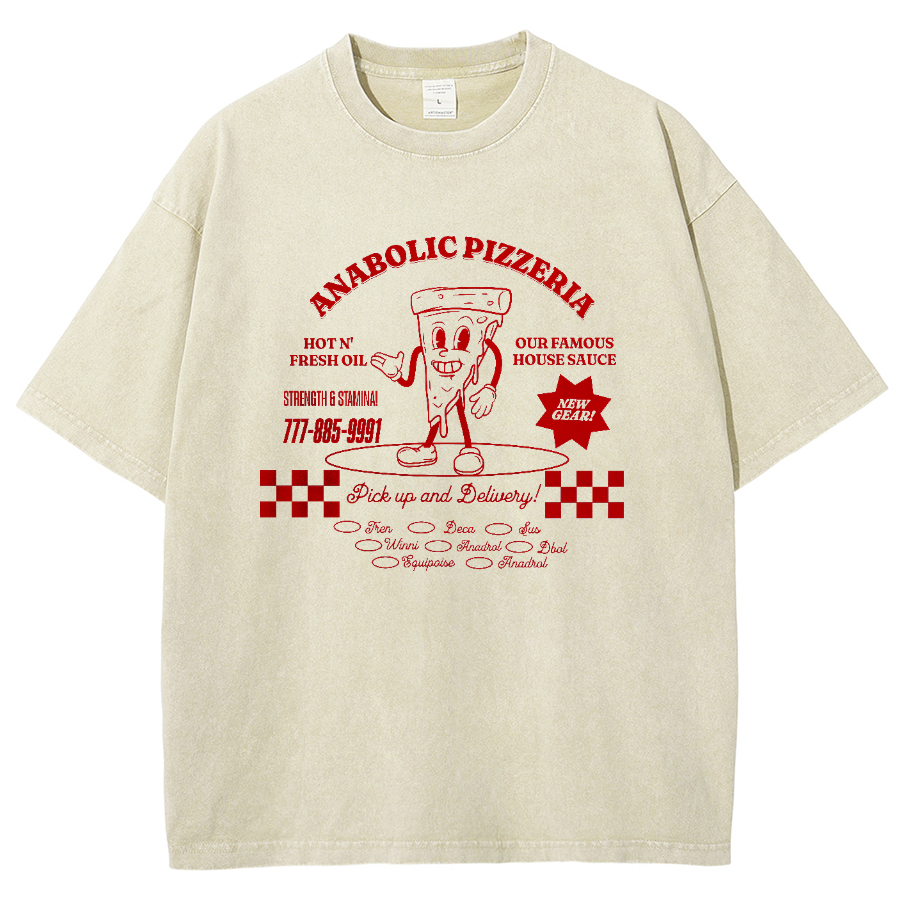 Anabolic Pizza Unisex Washed Oversized T-Shirt-moweekender