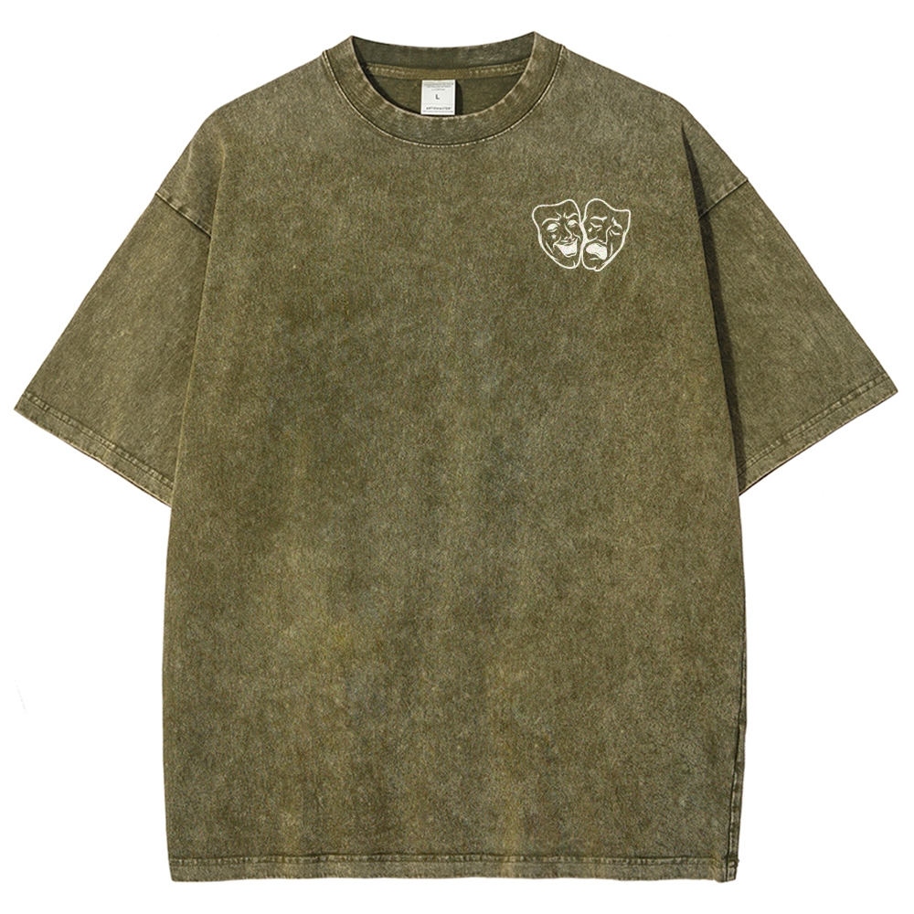 Comedian Pattern Washed Vintage Short Sleeves T-Shirt-moweekender