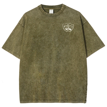 Comedian Pattern Washed Vintage Short Sleeves T-Shirt-moweekender