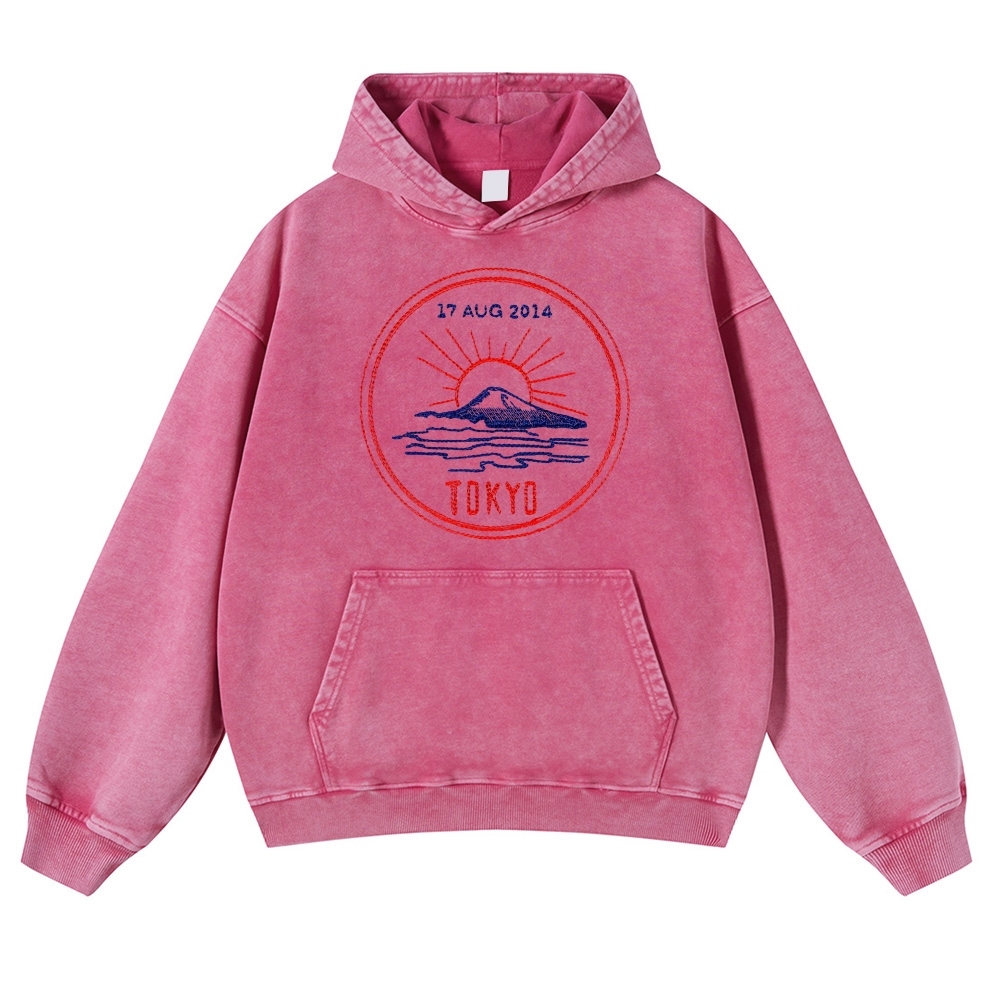 Tokyo Sunrise Sea Pattern Vintage Washed Hoodie-moweekender