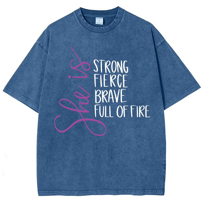 She Is Strong Fierce Brave Full Of Fire Vintage Snowflake Washed T-Shirt-moweekender