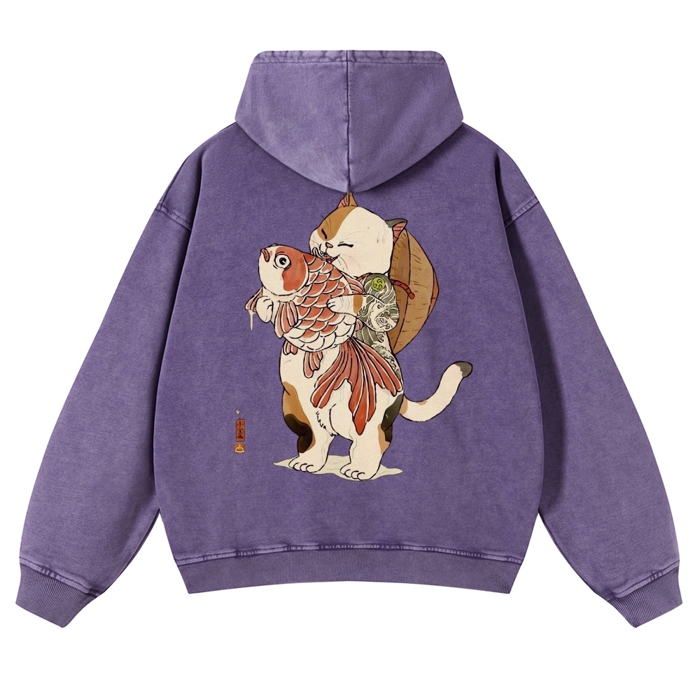 Japanese Cat Story Vintage Washed Hoodie-moweekender