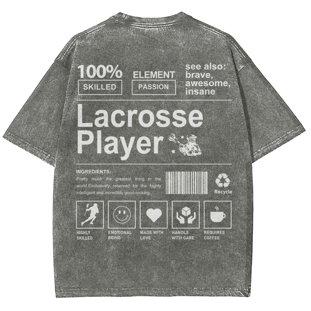Lacrosse Player Pattern Washed Vintage Short Sleeves T-Shirt-moweekender