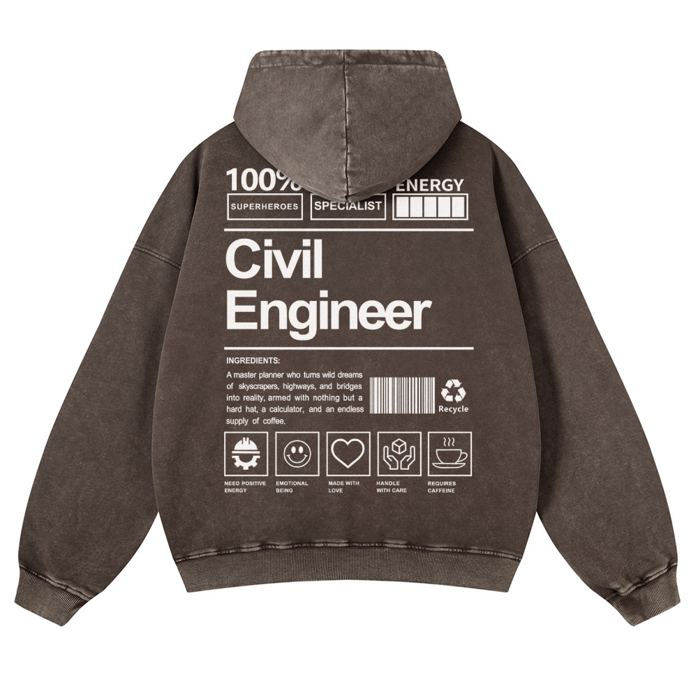 Civil Engineer Pattern Vintage Washed Hoodie-moweekender