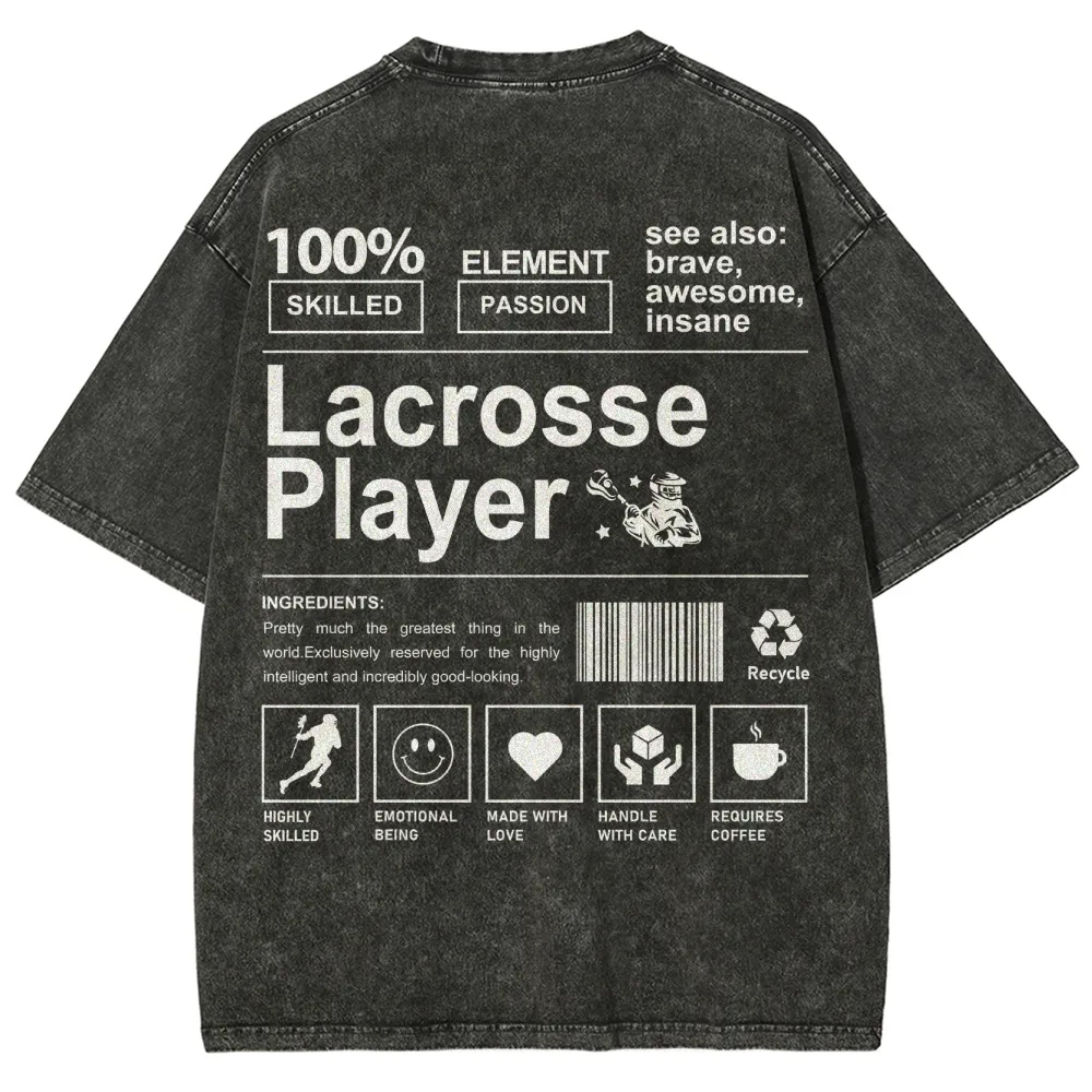 Lacrosse Player Pattern Washed Vintage Short Sleeves T-Shirt-moweekender