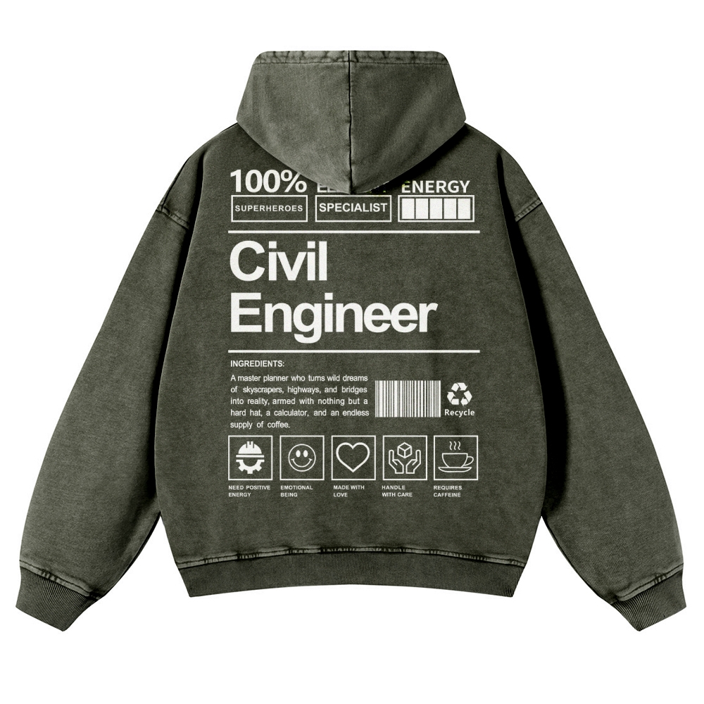 Civil Engineer Pattern Vintage Washed Hoodie-moweekender