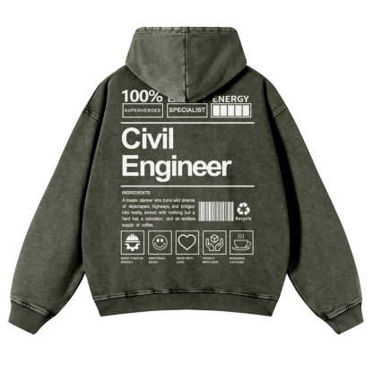Civil Engineer Pattern Vintage Washed Hoodie-moweekender