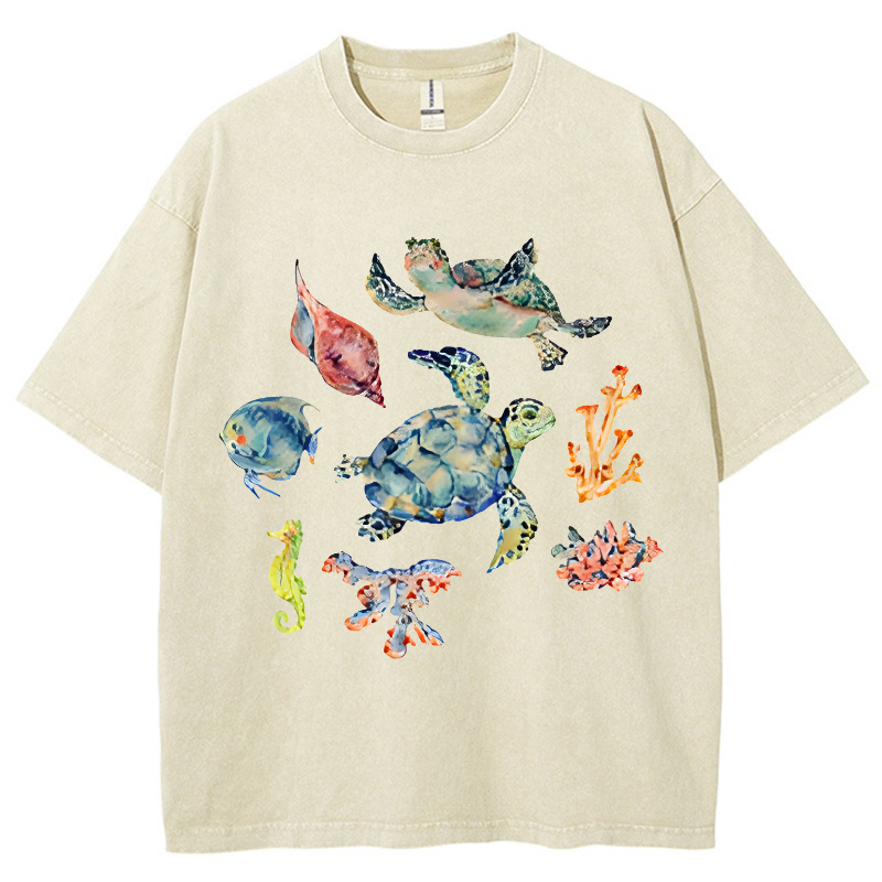 Sea Animal Vintage Snowflake Washed T-Shirt-moweekender