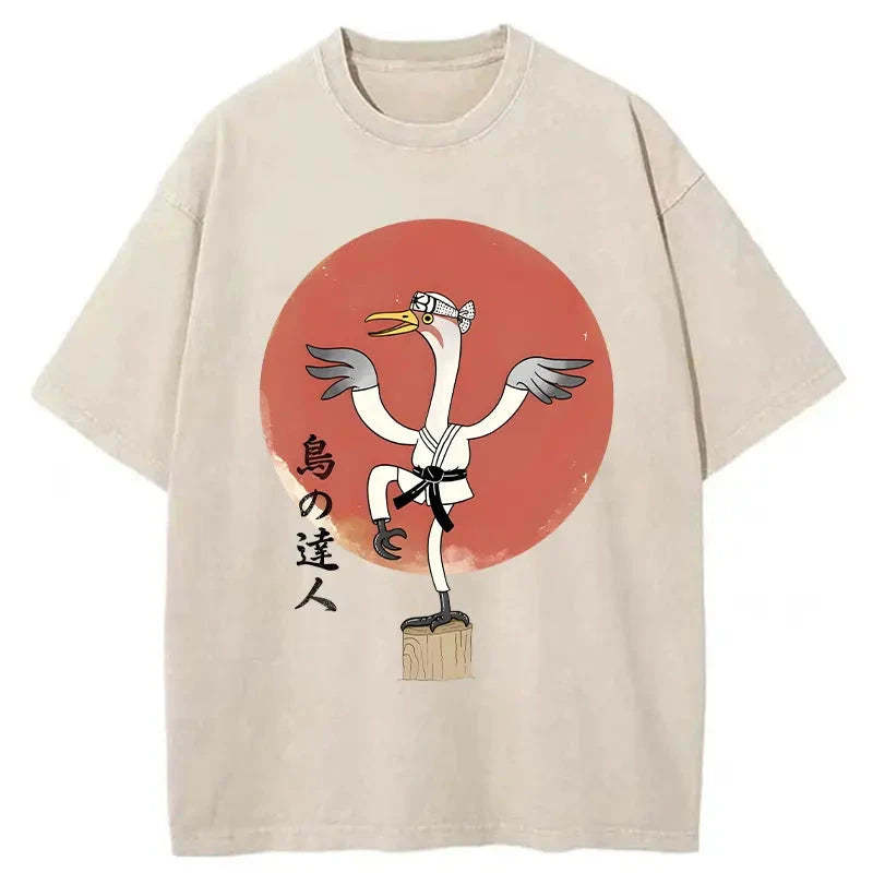 Karate Crane Japan Washed T-Shirt-moweekender
