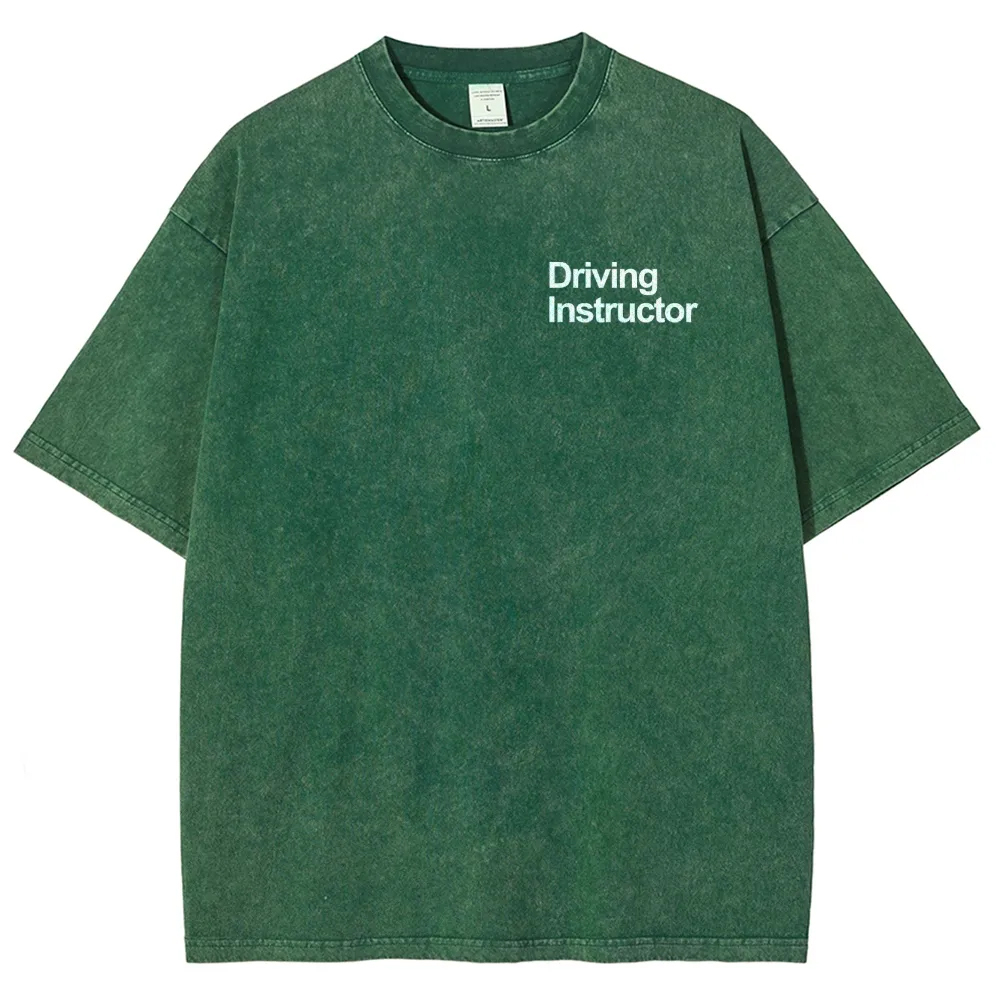 Driving Instructor Pattern Washed Vintage Short Sleeves T-Shirt-moweekender