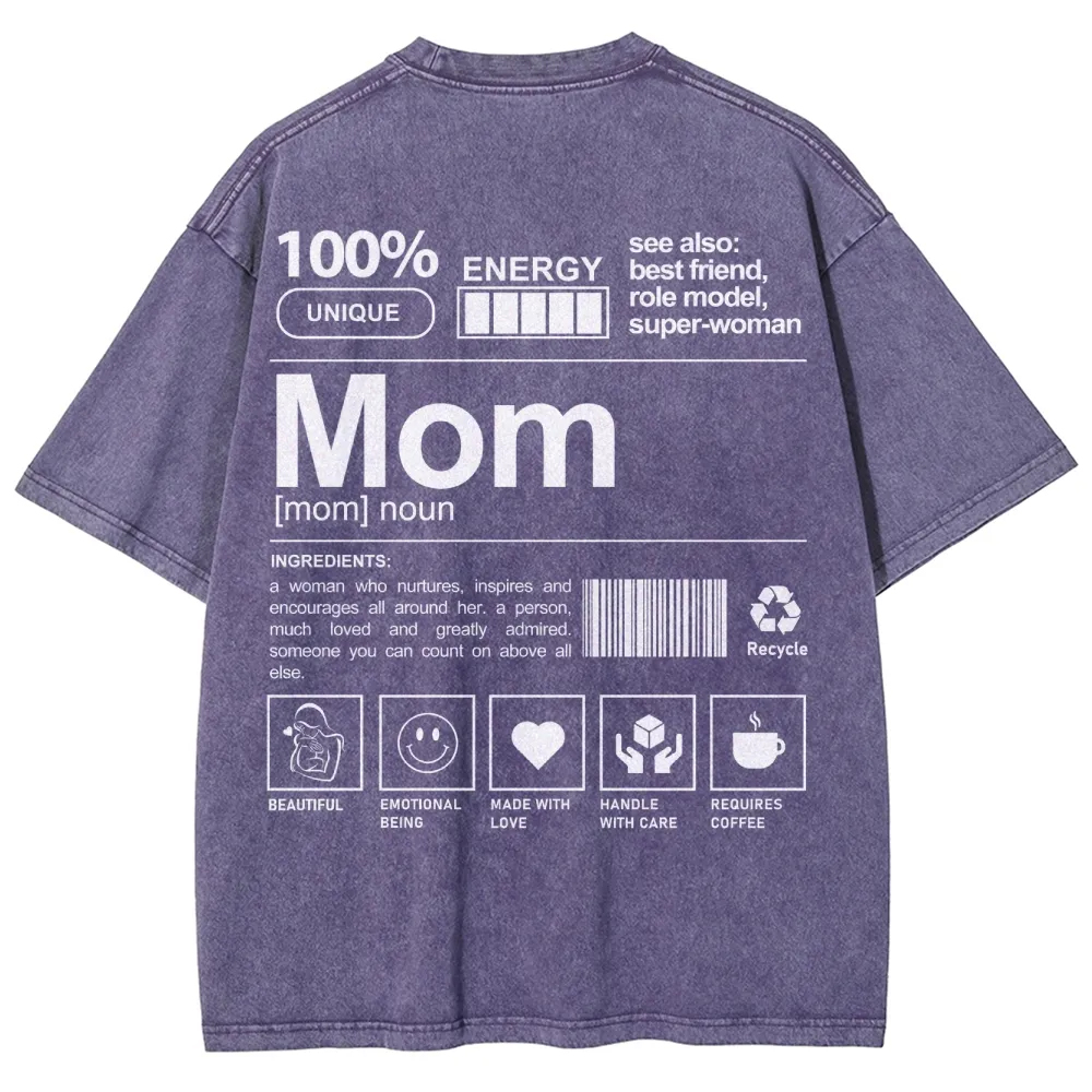 Mom Pattern Washed Vintage Short Sleeves T-Shirt-moweekender
