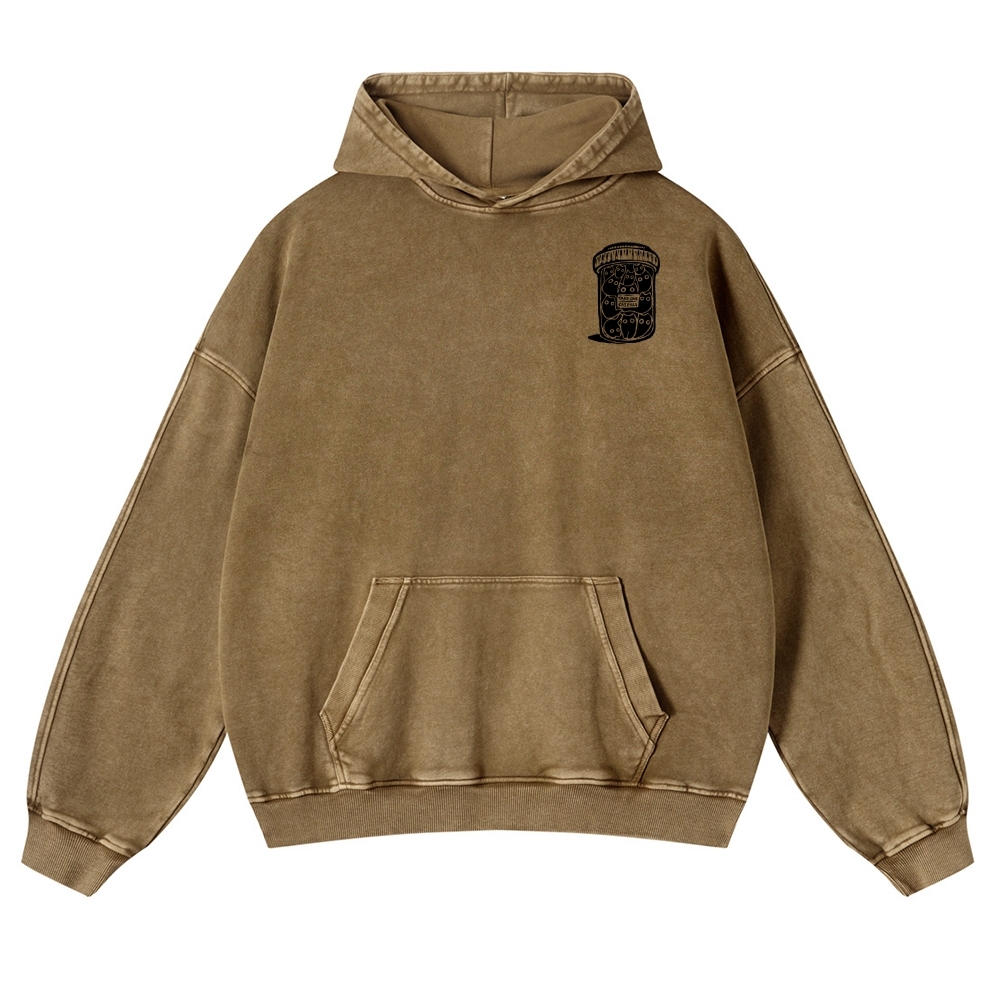 Black Cat Pills Pattern Vintage Washed Hoodie-moweekender