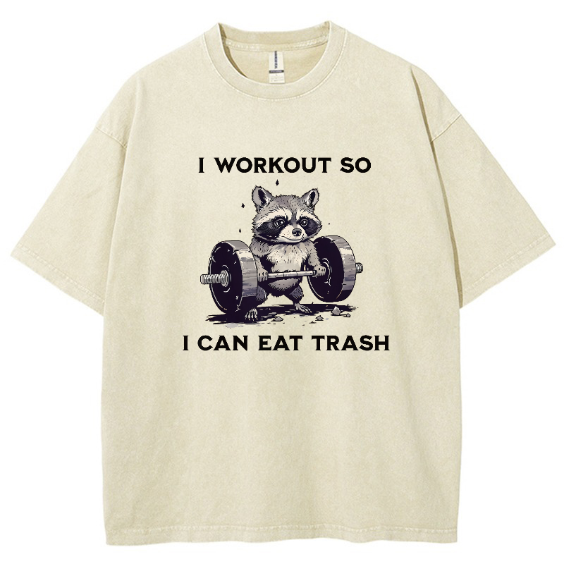 I Work Out So I Can Eat Trash Vintage Snowflake Washed T-Shirt-moweekender