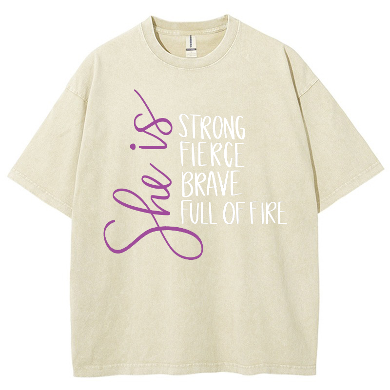 She Is Strong Fierce Brave Full Of Fire Vintage Snowflake Washed T-Shirt-moweekender