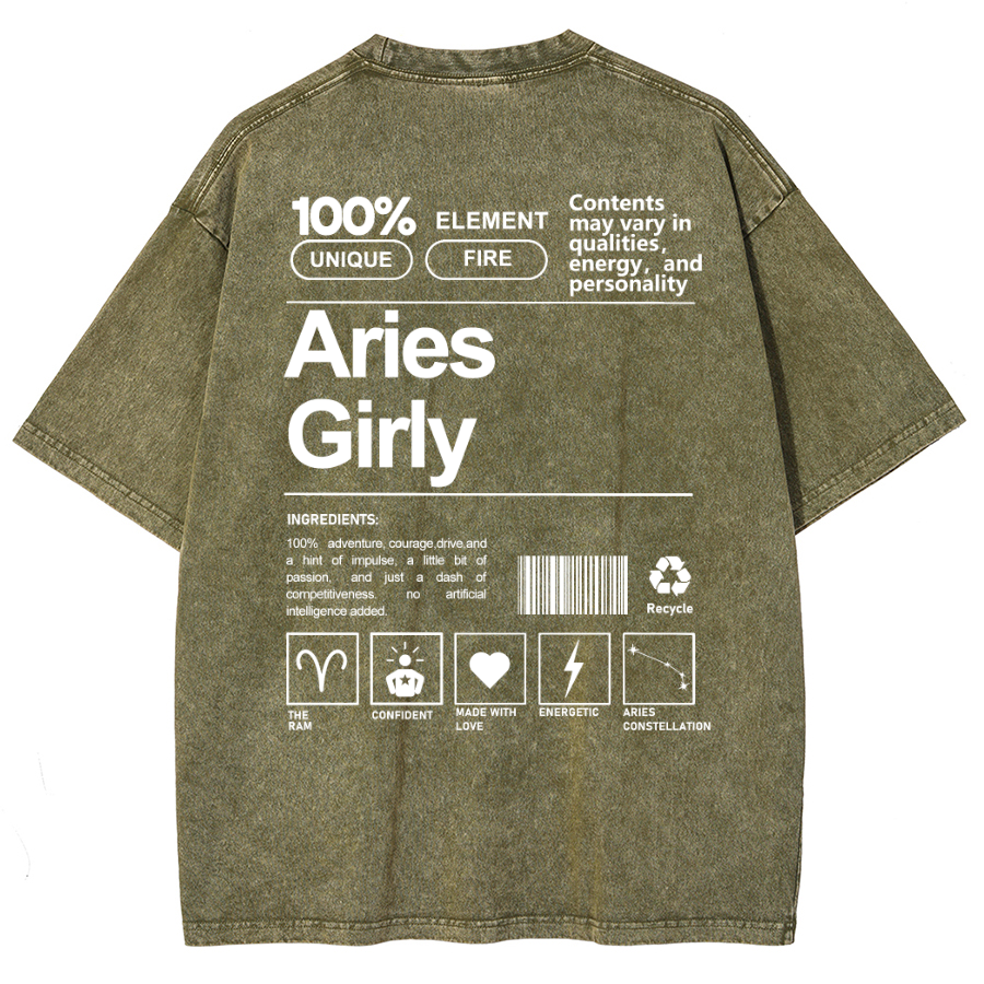 Aries Girly Unisex Fit Washed Oversized T-Shirt-moweekender