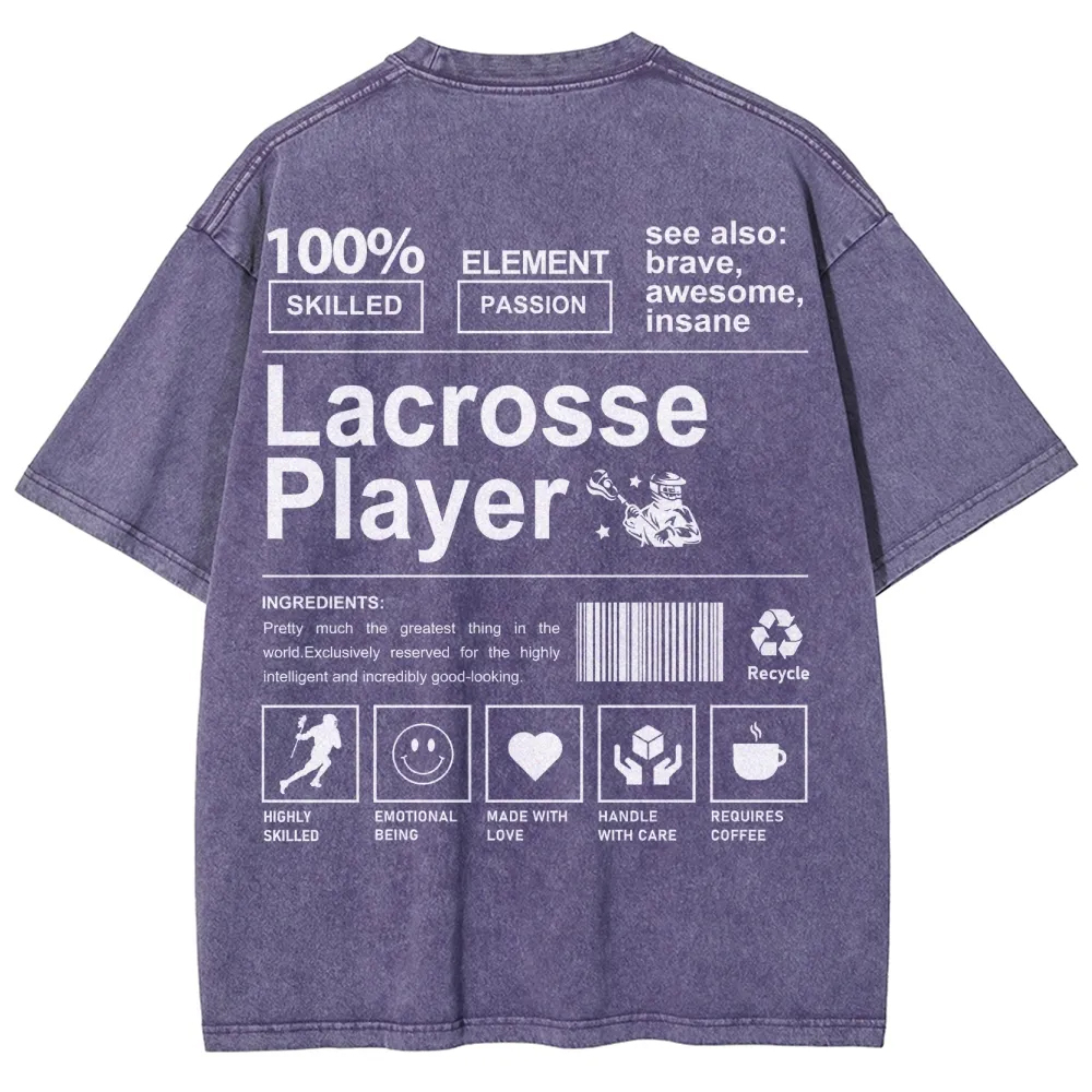 Lacrosse Player Pattern Washed Vintage Short Sleeves T-Shirt-moweekender