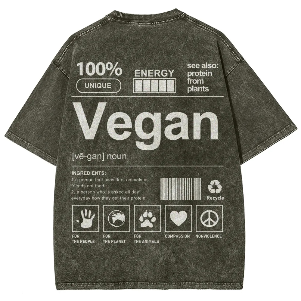 Vegan Pattern Washed Vintage Short Sleeves T-Shirt-moweekender