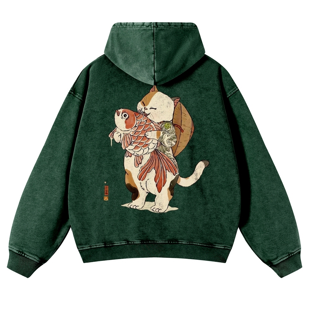 Japanese Cat Story Vintage Washed Hoodie-moweekender
