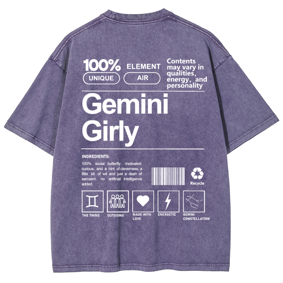 Gemini Girly Unisex Fit Washed Oversized T-Shirt-moweekender