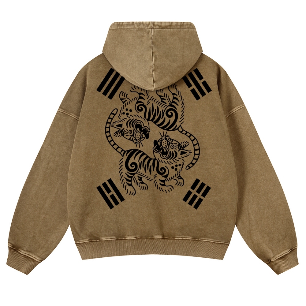 Tiger Eight-Diagram Vintage Washed Hoodie-moweekender