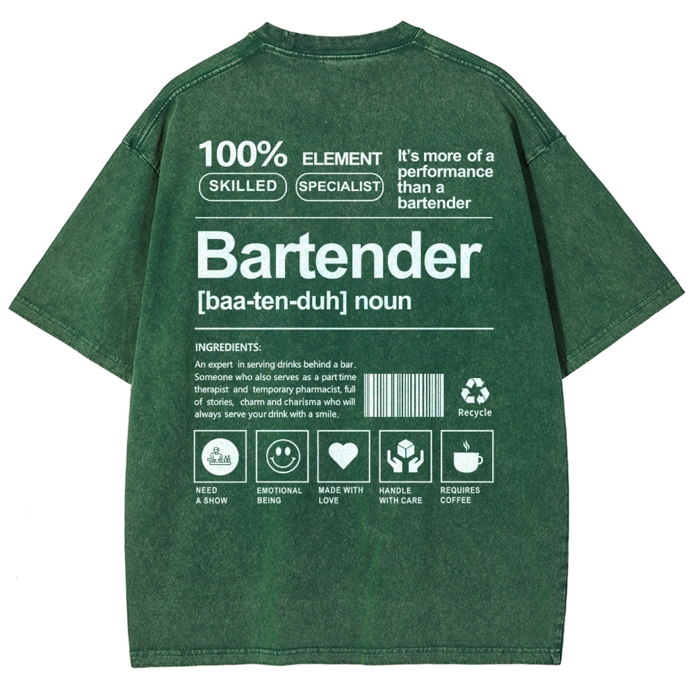 Bartender Printed Washed Vintage Short Sleeves T-Shirt-moweekender