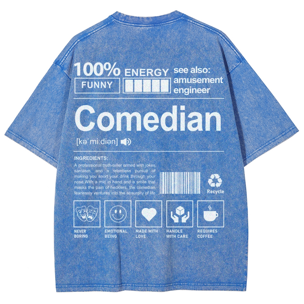 Comedian Pattern Washed Vintage Short Sleeves T-Shirt-moweekender