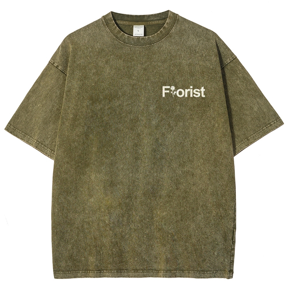 Florist Pattern Washed Vintage Short Sleeves T-Shirt-moweekender