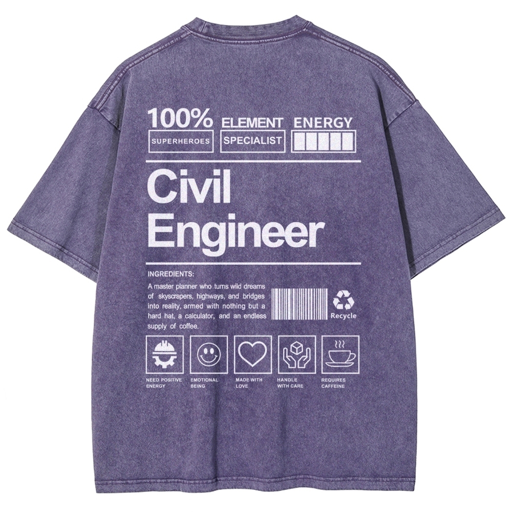 Civil Engineer Washed Vintage Short Sleeves T-Shirt-moweekender