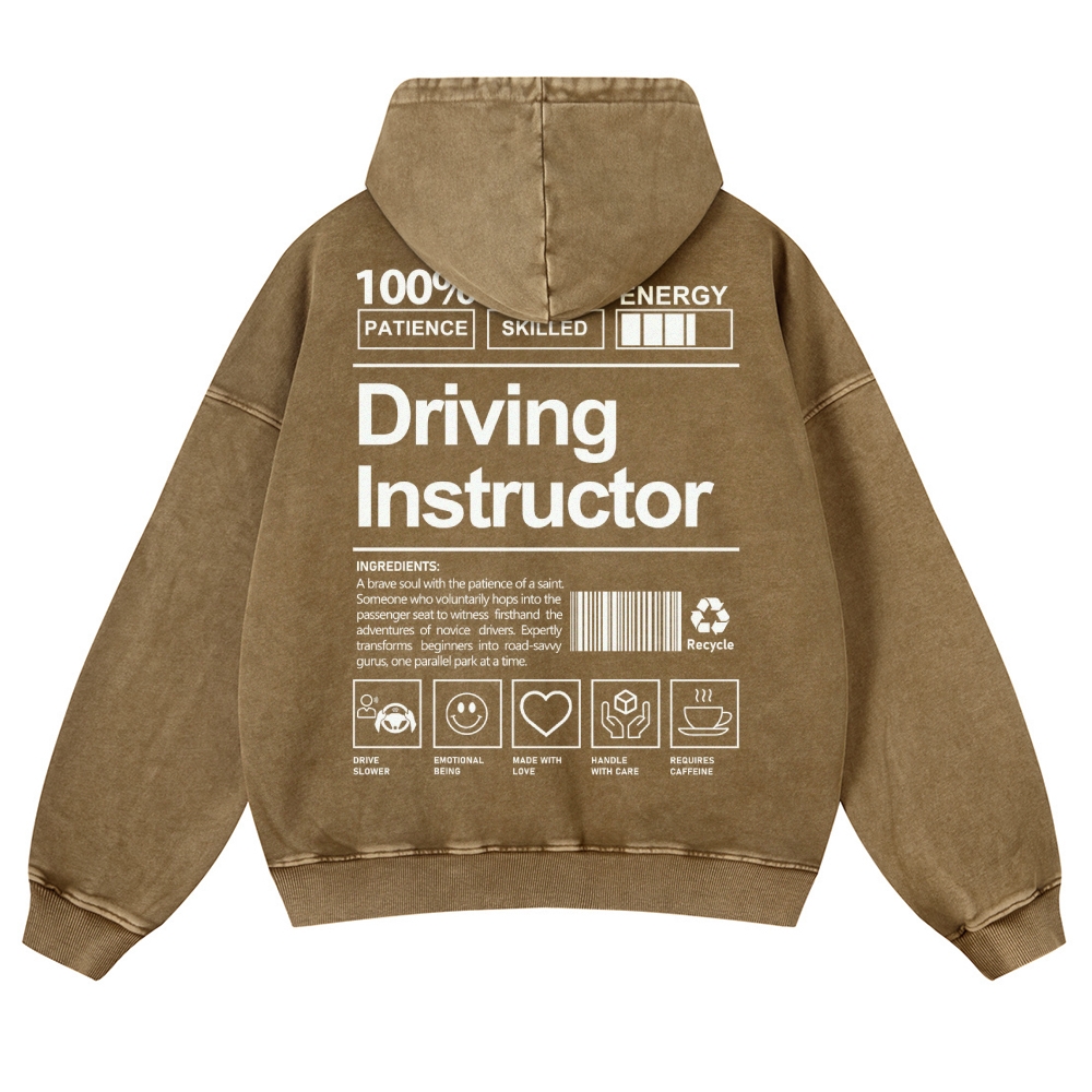 Driving Instructor Printed Vintage Washed Hoodie-moweekender