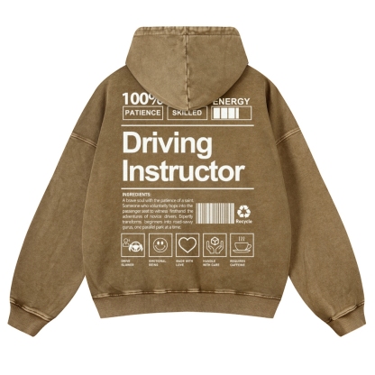 Driving Instructor Printed Vintage Washed Hoodie-moweekender