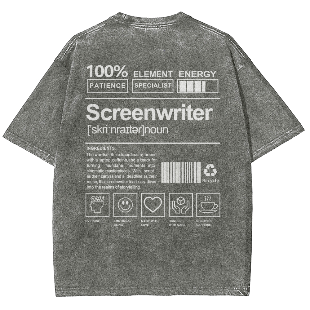 Screenwriter Pattern Washed Vintage Short Sleeves T-Shirt-moweekender