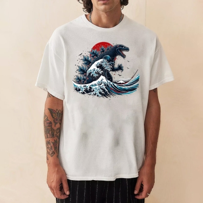 Godzilla Wave Ukiyoe Pattern Unisex Prints T-Shirt-moweekender